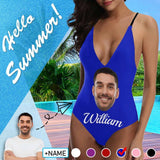 Custom Face&Name Boyfriend Swimsuit Personalized Women's Lacing Backless One-Piece Bathing Suit Honeymoon Party For Her