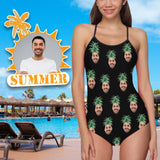 Custom Face Pineapple Head Swimsuit Personalized Women's Slip One Piece Bathing Suit Party Swimsuits Birthday Gift