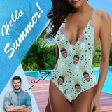 Custom Face Pineapple Personalized Women's Lacing Backless One-Piece Bathing Suit Party Swimsuits