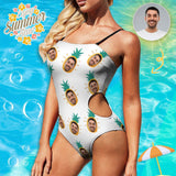 Custom Face Pineapple White Swimsuit Personalized Women's Open Waist One Piece Bathing Suit Honeymoons For Her