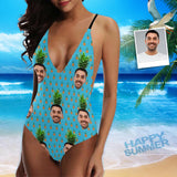 Custom Face Pineapple Women's Lacing Backless One Piece Swimsuit