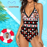 Custom Face Poker Style Swimsuit Personalized Women's New Strap One Piece Bathing Suit Birthday Funny Gift