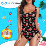 Custom Face Swimsuit All About You Personalized Women's New Drawstring Side One Piece Bathing Suit Honeymoons For Her