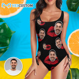 Custom Face Swimsuit Kiss Me Personalized Women's New Drawstring Side One Piece Bathing Suit Honeymoons For Her