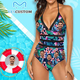 Custom Face Swimwear Women's Flower Clusters Swimsuit Personalized New Strap One Piece Bathing Suit Holiday Party