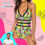 Custom Face Tropical Style Swimsuit Personalized Women's New Strap One Piece Bathing Suit Holiday Party For Her