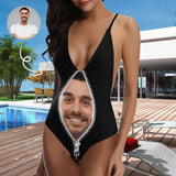 Custom Face Zipper Swimsuit Personalized Photo Women's One Piece Bathing Suits Valentine's Gift For Her