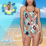 Custom Flamingo&Plant Face Swimsuit Personalized Women's Slip One Piece Bathing Suit Holiday Party For Her