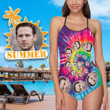Custom Husband Face Swimsuit Color Explosion Personalized Women's Slip One Piece Bathing Suit Honeymoons Party