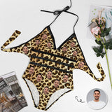 Custom Leopard Face SwimsuitPersonalized Women's New Strap One Piece Bathing Suit Honeymoons Party
