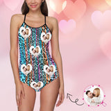 Custom Leopard Photo Swimsuit Personalized Women's Slip One Piece Bathing Suit Honeymoons Party For Her
