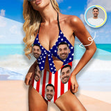 HOT Recommended Swimsuit #AmericanFlagbathingsuit Custom Face Flag Swimsuit Women's Backless Bow Bathing Suits