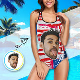 #July 4-4th of July Boat Trip Beach Cruise Outfit Custom Boyfriend Face Swimsuit Personalized USA Flag Women's One Piece Bathing Suit Celebrate Holiday Funny Party