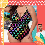 Plus Size Custom Face Colorful Heart Swimsuit Personalized Women's New Strap One Piece Bathing Suit Birthday Party Gift