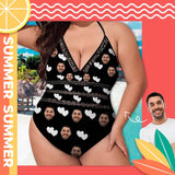 Plus Size Custom Face White Heart Swimsuit Personalized Women's New Strap One Piece Bathing Suit Honeymoons For Her