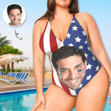 Plus-Size#Maternity Swimwear#Independence Day 4th of July Boat Trip-Custom Boyfriend Face Swimsuit National Flag Women's One-Piece Bathing Suit Girlfriend Gift