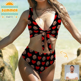 Custom Face Love Heart Personalized Women's Chest Strap Bikini Swimsuit Honeymoons For Her