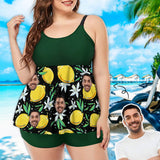 Plus Size Custom Face Lemon Green Bathing Suit Women's Tankini Swimsuit 2 Piece Swmsuit For Women