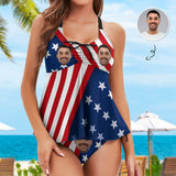 Plus Size Tankini Set Custom Face Flag Swimsuit Personalized Womens Bathing Suit Chest Drawstring Swim Dress 2 Piece Tankini