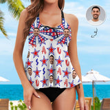 Plus Size Tankini Set Custom Face Pentagram Swimsuit Personalized Women Bathing Suit Chest Drawstring Swim Dress 2 Piece Tankini