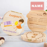 Custom Baby Name Orange Angel Children's Wooden Tooth Box