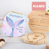 Custom Baby Name Purple Fishtail Wooden Tooth Box for Children