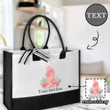 Custom Text Heart Hand Canvas Shoulder Tote Bag Embroidery Personalized Environmental Protection Handbag Mom Tote Bag Mommy Bag Mom Gift
