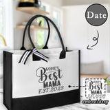 Custom Date Best Mom Canvas Shoulder Tote Bag Embroidery Personalized Environmental Protection Handbag Mom Tote Bag Mommy Bag Mom Gift