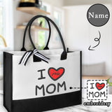 Custom Name Love Heart Canvas Shoulder Tote Bag Embroidery Personalized Environmental Protection Handbag Mom Tote Bag Mommy Bag Mom Gift