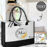 Custom Text Sunflower Canvas Shoulder Tote Bag Embroidery Personalized Environmental Protection Handbag Mom Tote Bag Mommy Bag Mom Gift