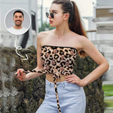 Design Husband Face Tops Leopard Women's Strapless Bow Tube Top with Photo for Her