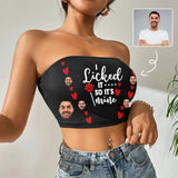 Custom Husband Face Mine Red Heart Black Background Crop Top Personalized Women's Tube Top