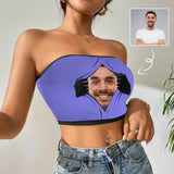 Custom Husband Face See Purple Background Crop Top Personalized Women's Tube Top