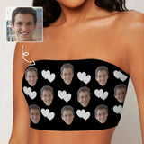 Custom Husband Face White Heart Black Background Crop Top Personalized Women's Tube Top
