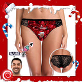 Custom Face&Name Underwear Personalized Christmas Red Rose Women's Lace Panty Valentine's Day Gift For Her