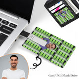 Custom Face Card USB Flash Drive 32GB 64GB Green Stripes Design Waterproof Memory Card