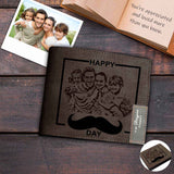 Father's Day Gifts | Custom Photo Family Happy Day Engraved Bifold Men's Leather Wallet Personalized Photo Wallet For Dad-Put Your Photo On Wallet