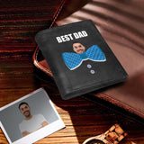 Father's Day Gifts | Personalized Face Best Dad Blue Bow Bifold Men's Leather Wallet Personalized Photo Wallet For Dad
