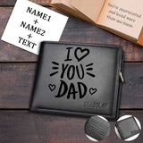 Father's Day Gifts | Personalized Name&Text I Love You Dad Wallet Custom Engraved Bifold Men's Leather Wallet Gift for Dad