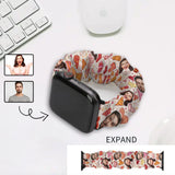 Custom Face Heart Scrunchie Elastic Watch Band Compatible with Apple Watch Band Women Girls Cloth Hair Rubber Band Strap Bracelet for iwatch