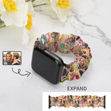 Custom Photo Colorful Heart Scrunchie Elastic Watch Band Compatible with Apple Watch Band Women Girls Cloth Hair Rubber Band Strap Bracelet for iwatch