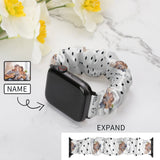 Custom Photo&Name Scrunchie Elastic Watch Band Compatible with Apple Watch Band Women Girls Cloth Hair Rubber Band Strap Bracelet for iwatch