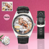 Custom Photo&Name Love You Forever Women's&Men's Classic Leather Strap Watch