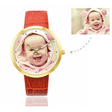 Custom Women's Rose Golde Photo Watch,Red Leather Strap