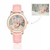 Custom Women's Rose Golden Photo Watch, Pink Leather Strap
