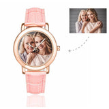 Custom Women's Rose Golden Photo Watch, Pink Leather Strap