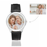 Women's Custom Mother's Day Photo Classic Watch, Black Leather Strap