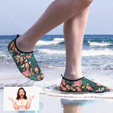 Custom Face Flamingo Green Leaf Diving Slip-on for sport Quick-Dry Shoes Beach Swimming Shoes Aqua Shoes Barefoot Shoes Outdoor Water Shoes