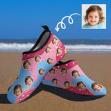 Custom Face Pink Donut Kids Diving Slip-on for sport Quick-Dry Shoes Beach Swimming Shoes Aqua Shoes Barefoot Shoes Outdoor Water Shoes