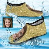 Custom Girlfriend Face Golden Glitter Men's Slip-on for sport Quick-Dry Barefoot Aqua Shoes